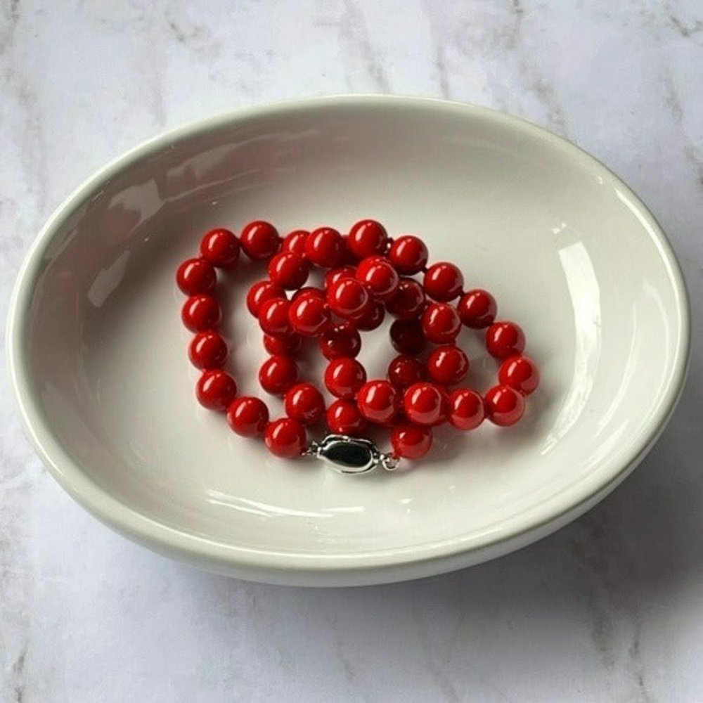 New 8mm Red Round Sea Shell Pearl Beaded Necklace 18in - Picture 9 of 9